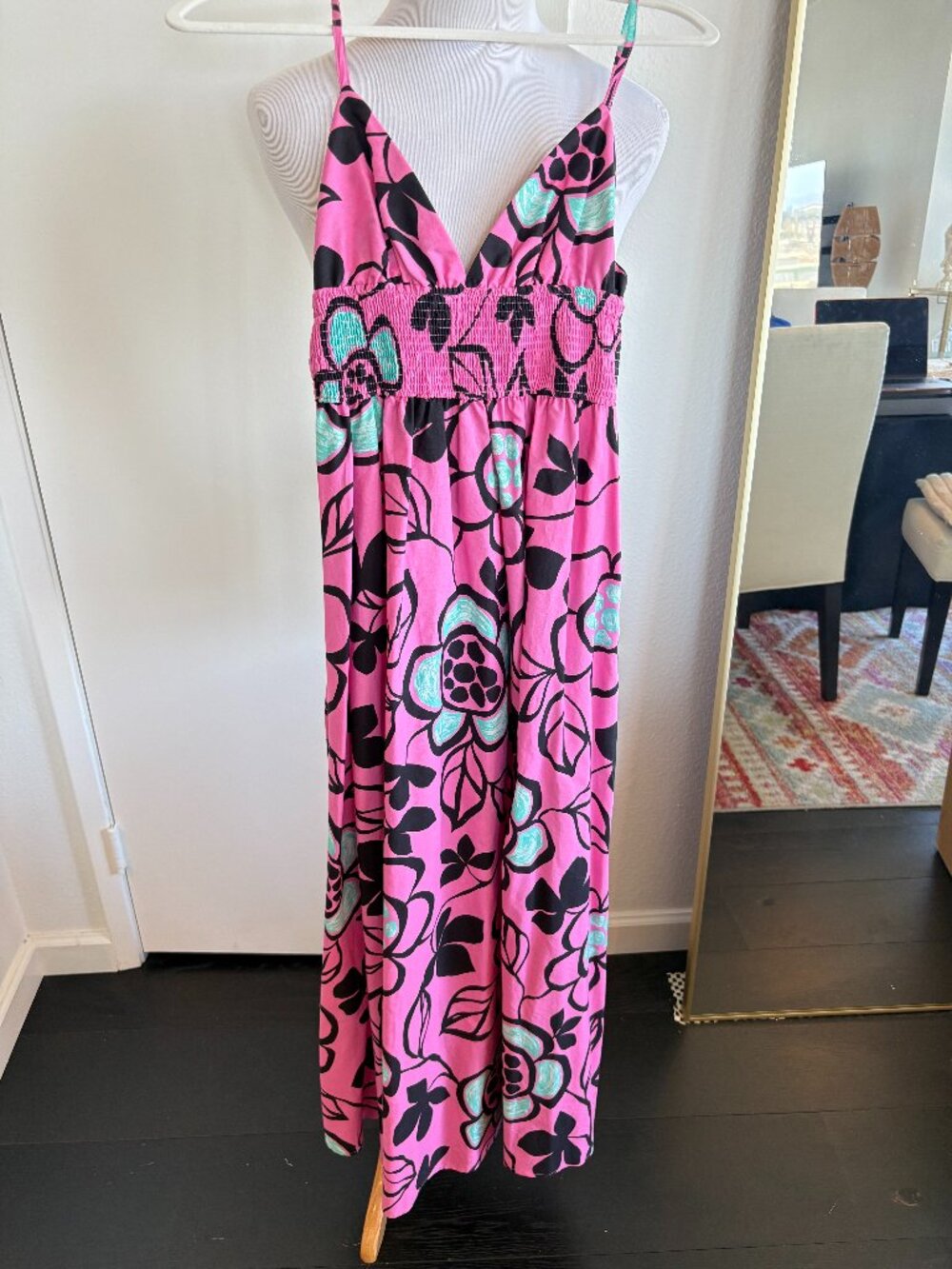 NWT Zara Pink Floral Smocked Maxi Dress Size S 8342/349/630